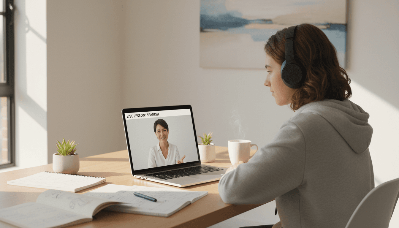 Expert English language instructor engaged in personalized online tutoring session with student